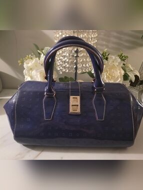 Arcadia Deep Purple Patent Satchel with Gold Accent Hardware
